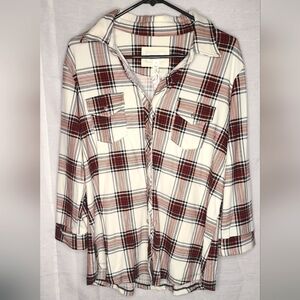NWT Market & Spruce Stretchy Plaid Perrina Button Down Knit Top size XL